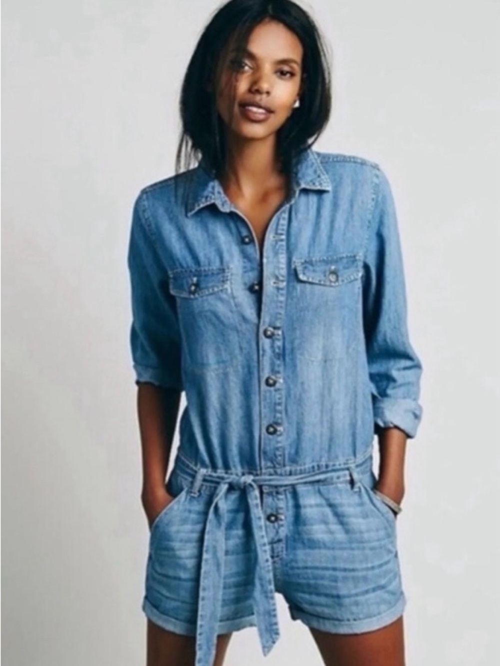 Free People Chambray Denim Romper Size Large